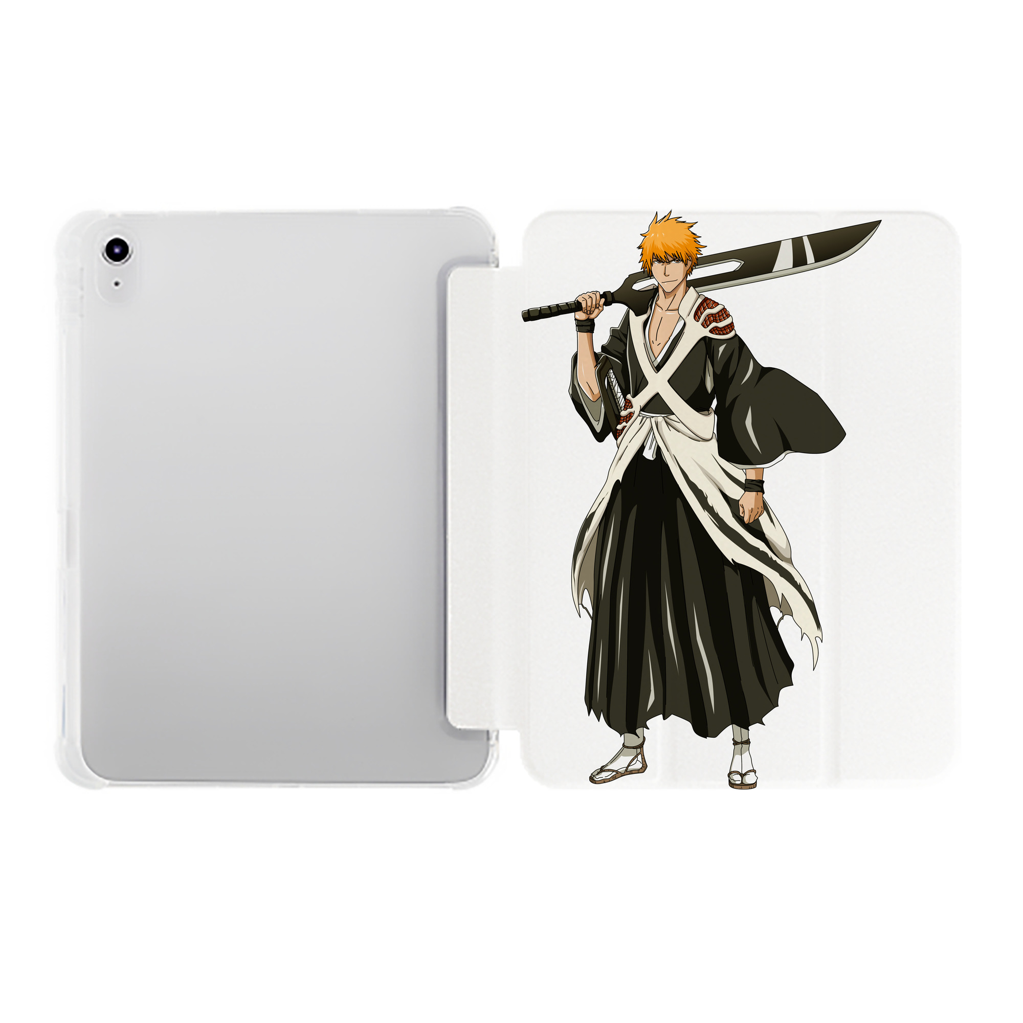（画像用） ブリーチ 黒崎一護（くろさき いちご）BLEACH Kurosaki Ichigo IPad ケース ペン収納付き 三つ折りスタンド PUレザー×シリコン 対応機種9.5/10.5/10.9インチ